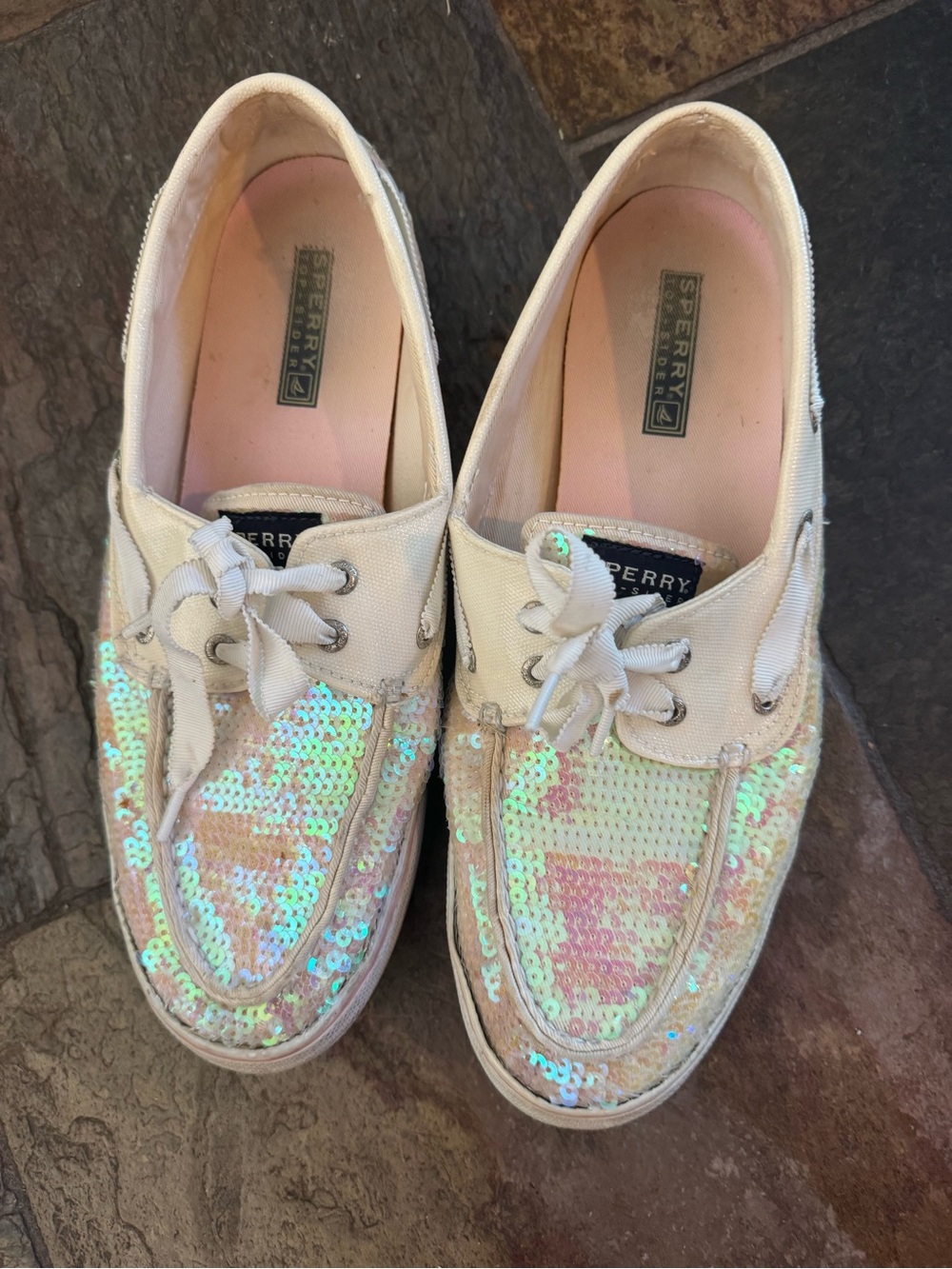 Sperry Women's Iridescent Sequin Canvas Boat Shoes - Cream/Pink